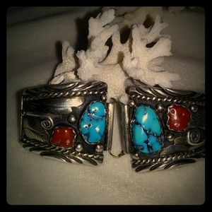 Native American Turquoise & Red Coral watch band